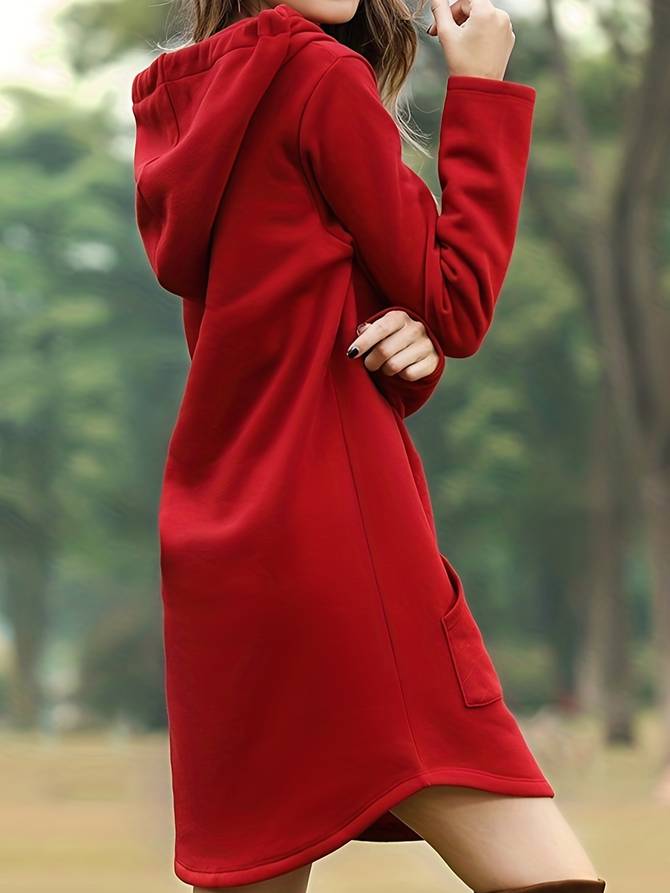 GR - Rotes Kapuzen Sweatshirtkleid mit Taschen