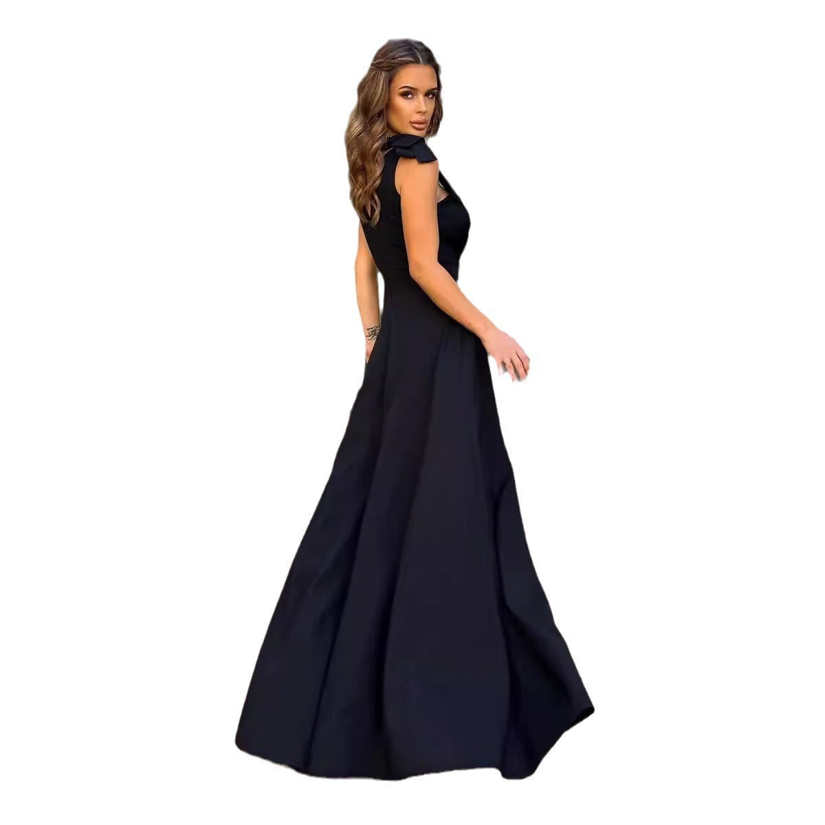 GR | Evening dress, long, pleated, solid color