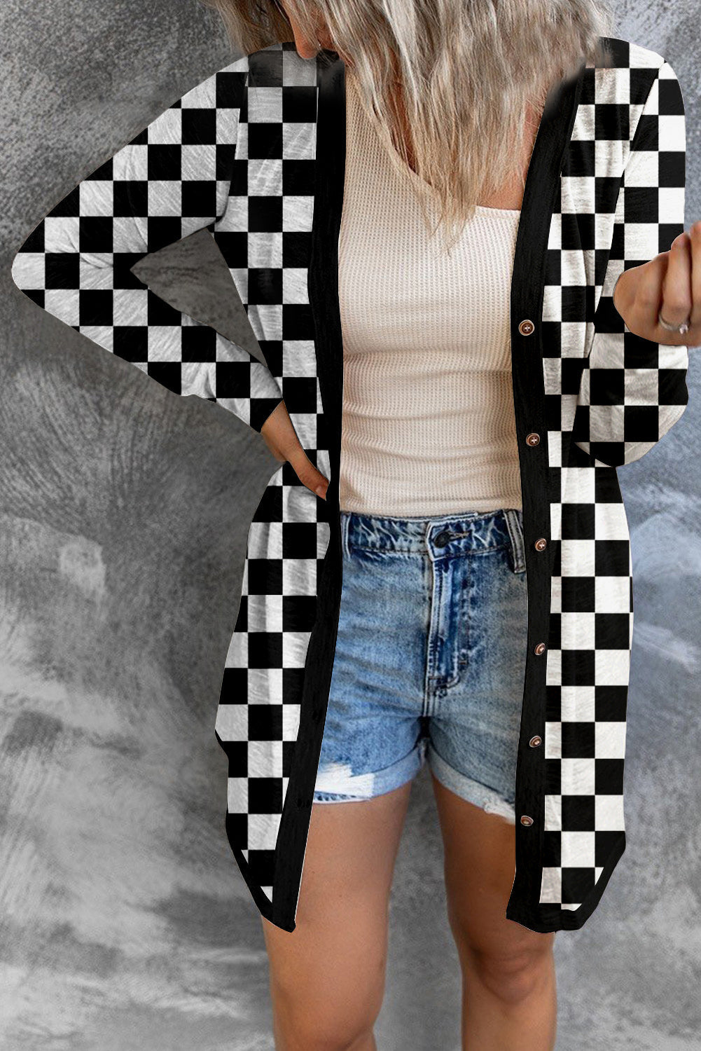GR | Checkered Button-On Long Sleeve Cover