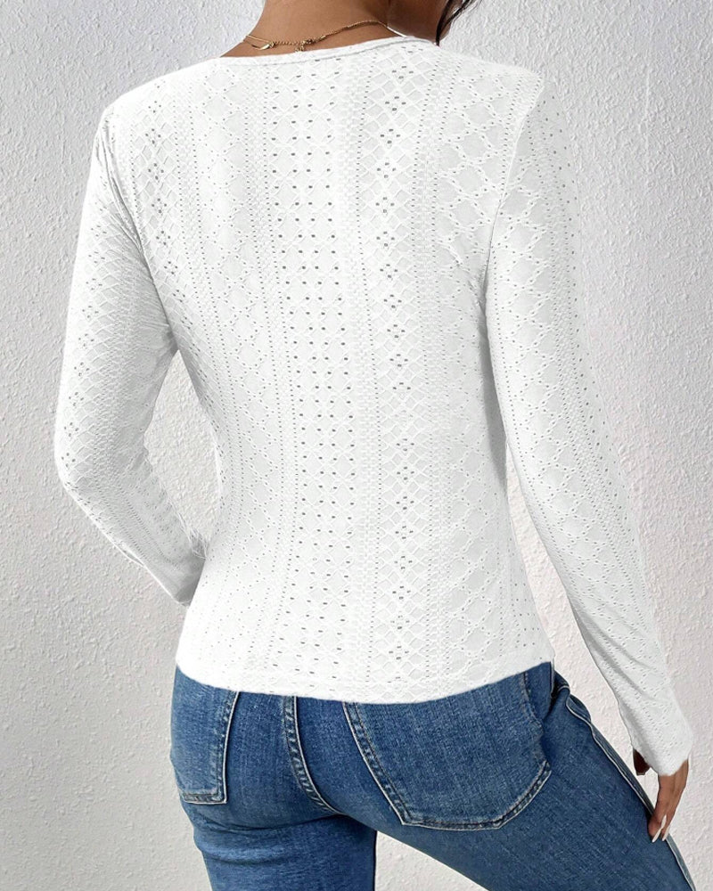 GR | Long-sleeved top, V-neck, Spetspanel