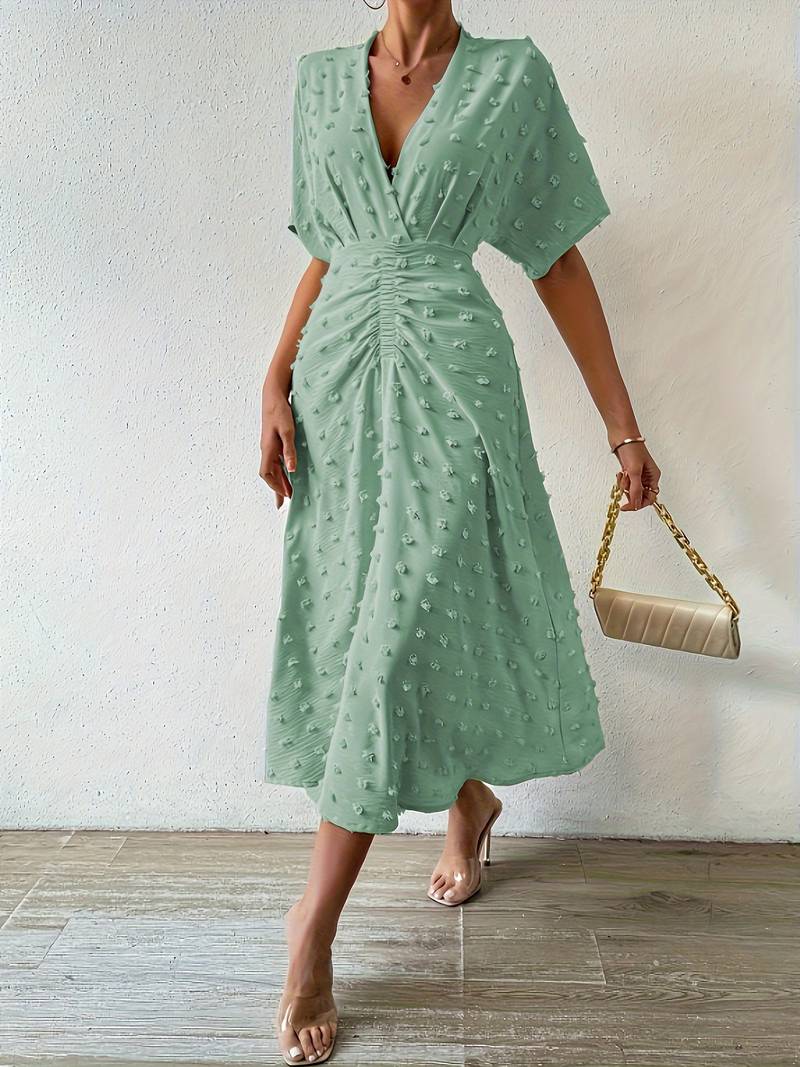 GR | Swiss Dot Rüsch Midi Kleid