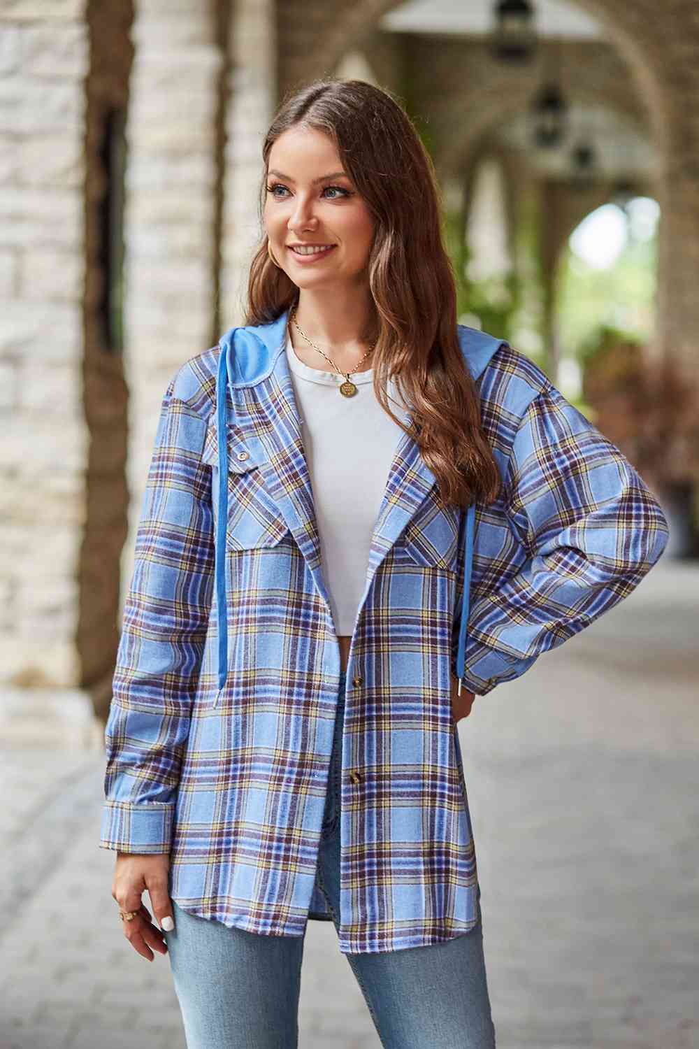 GR | Checkered long-sleeved hooded jacket