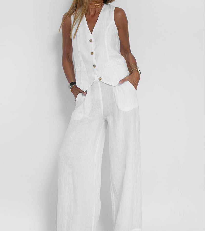 GR | Button-down vest and wide-leg trousers set
