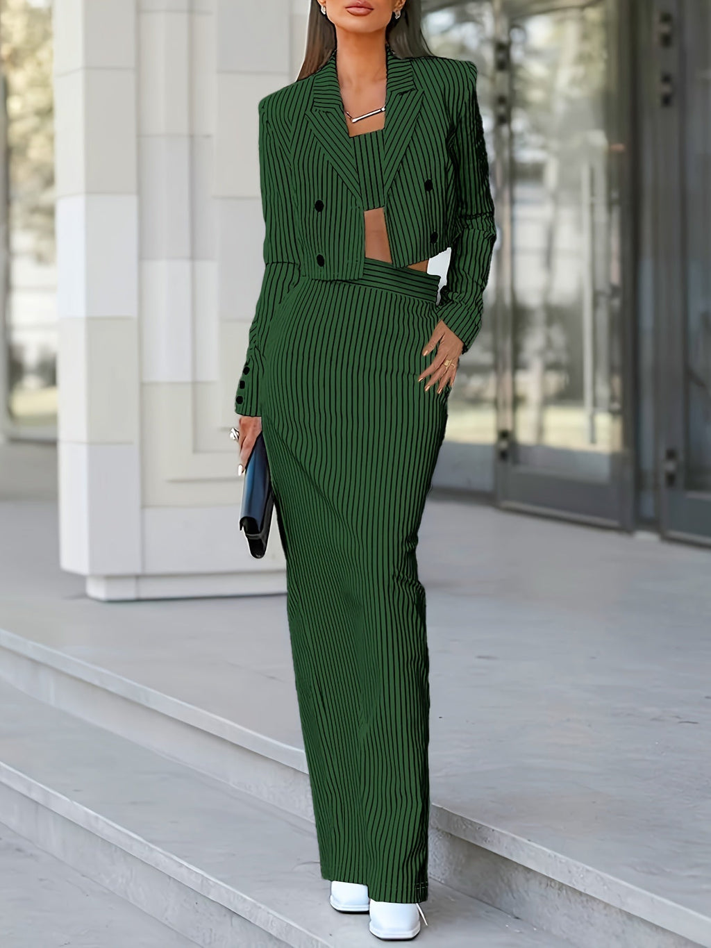 GR | Casual Striped Pattern Three-Piece Blazer Set