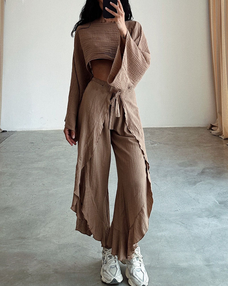 GR | Slit Binding Cotton and Linen Two-Piece Set 