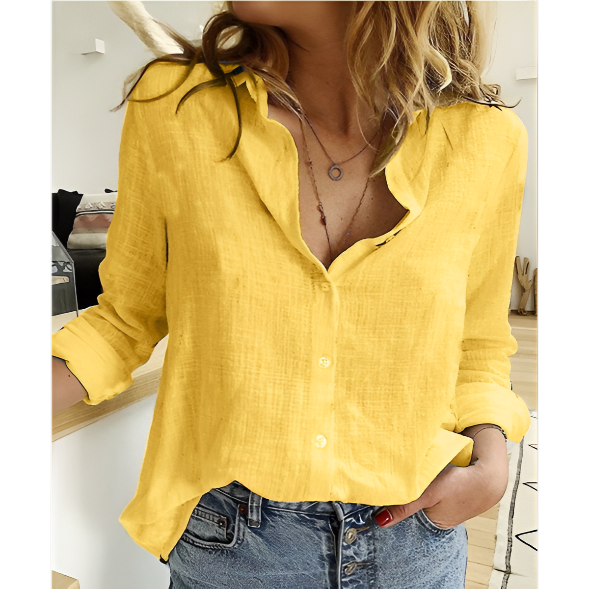 GR | Klassische Leinenbluse mit Knopfverschluss für Damen