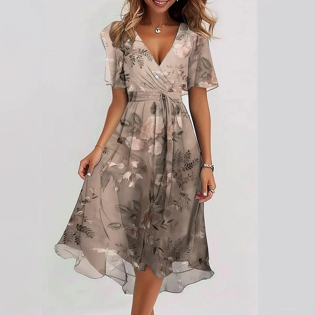 GR | Stilvolles Blumenkleid mit Kurzen Ärmeln