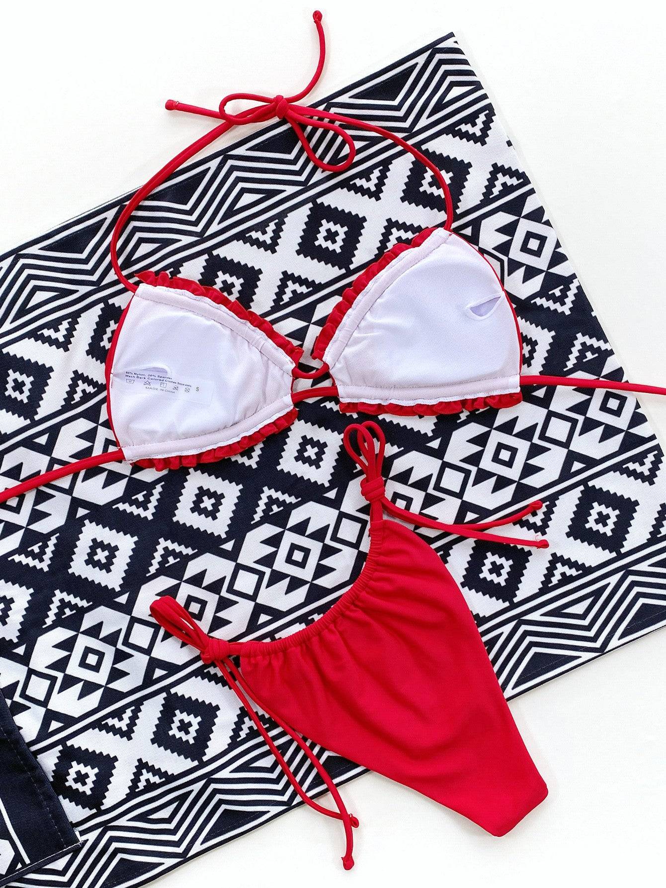 GR | Ruffled halterneck bikini set