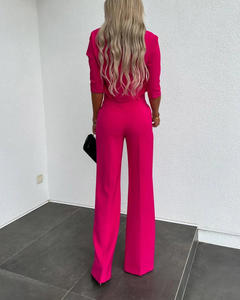GR | Set with jacket and high-waisted straight trousers for women | Stylish and comfortable outfit