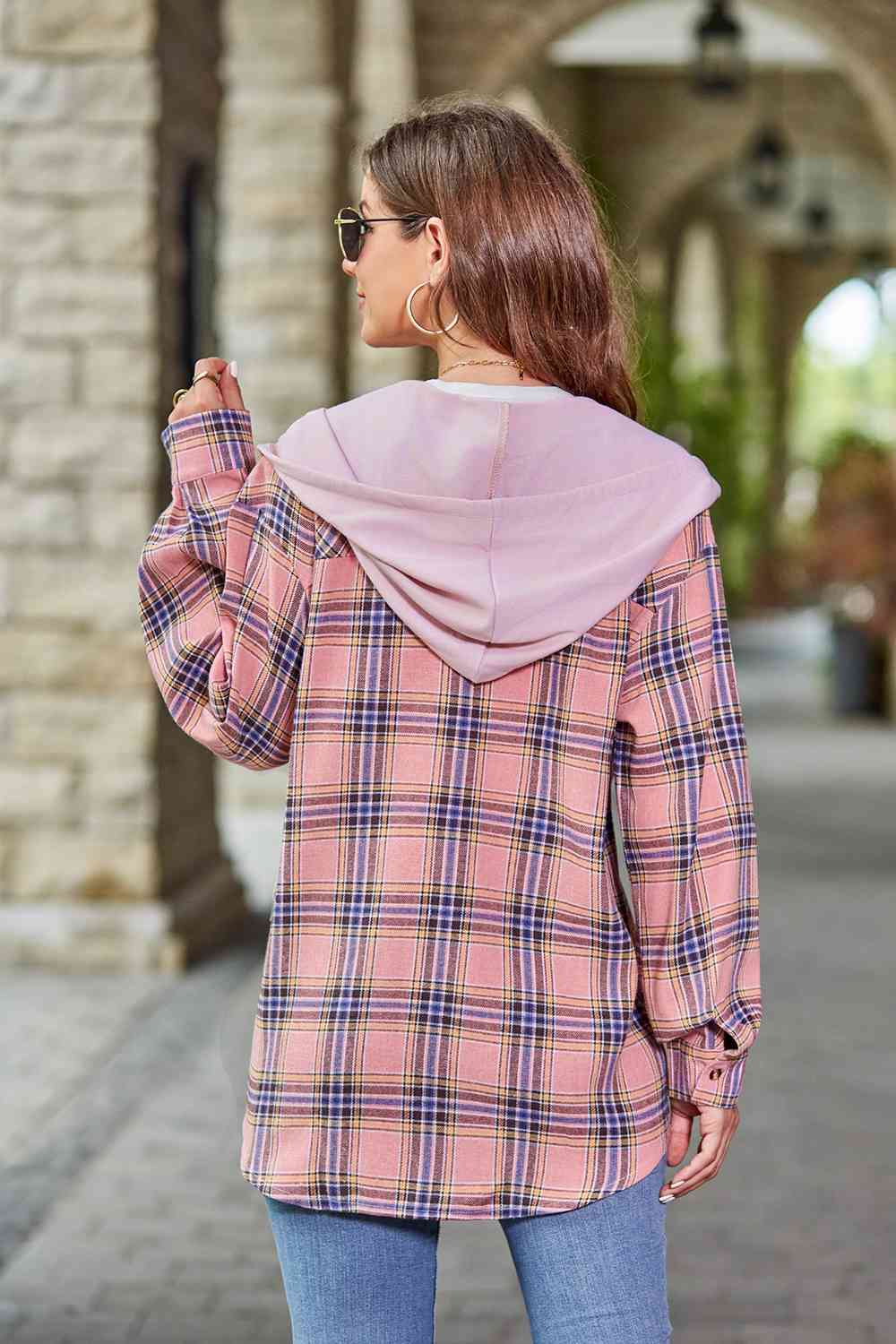 GR | Checkered long-sleeved hooded jacket