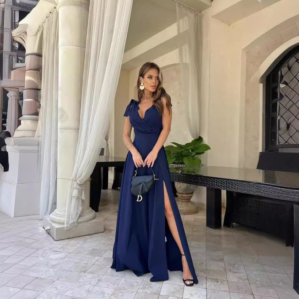 GR | Evening dress, long, pleated, solid color