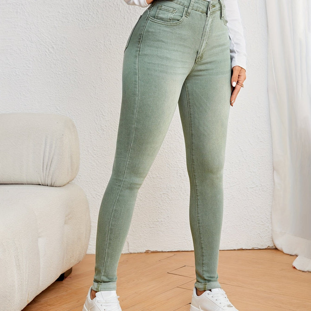 GR | Olivgrüne High Waist Slim Fit Jeans Mit Stretch Denim