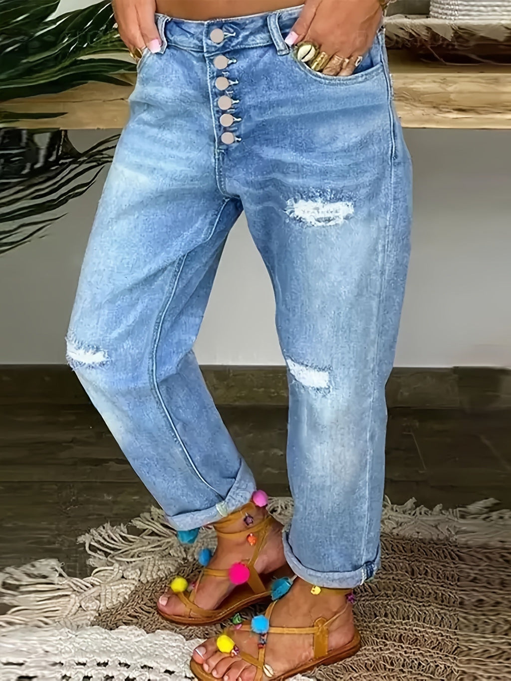 GR | Verwitterte Blaue Damen Stretchjeans