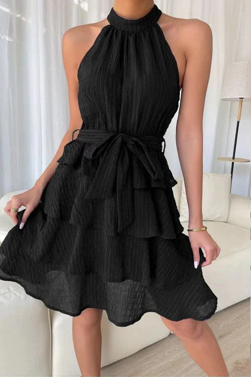 GR | Sleeveless Ruffled Halter Dress for Women