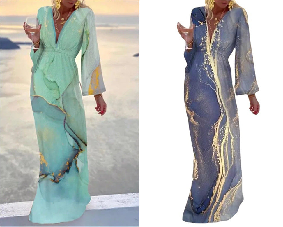 GR | V-neck chiffon sleeves fitted beach skirt