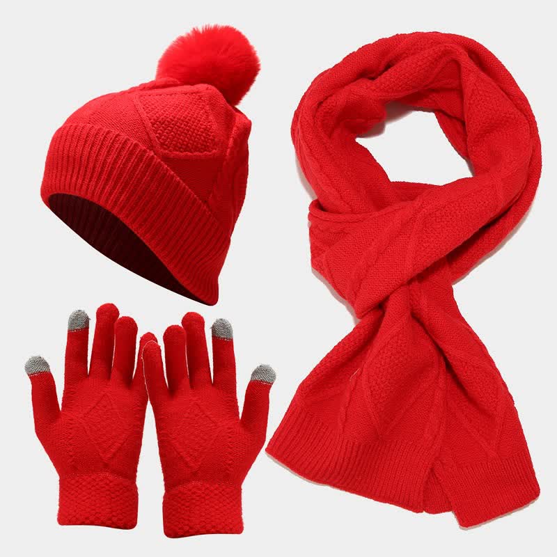 GR | 3-piece knitted accessory set - stylish women's hat, scarf and gloves