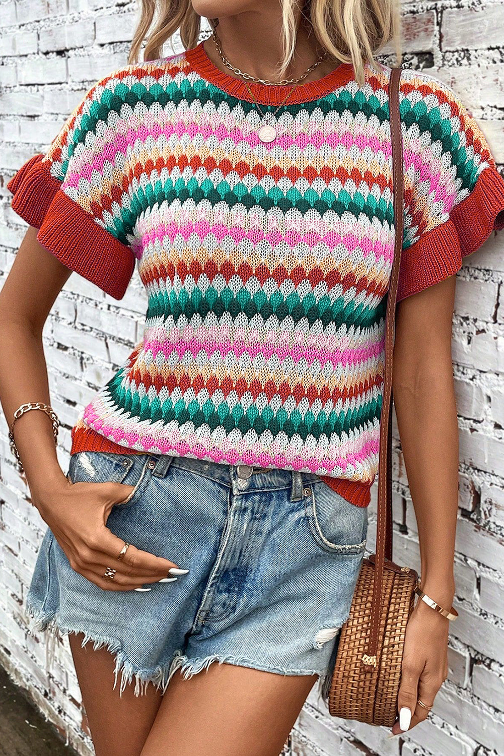 GR | Red crop top with colored texture for women