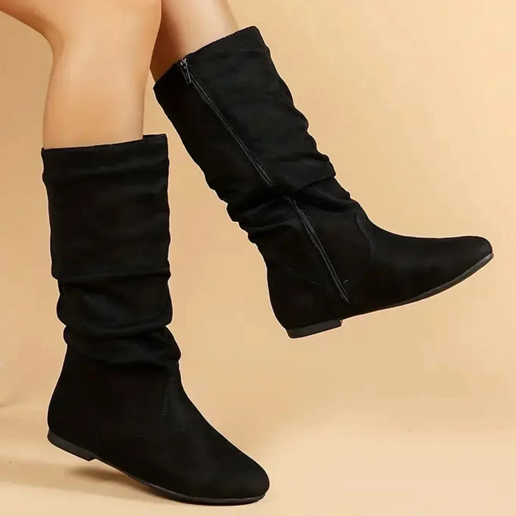GR | Women's Suede Boots with Side Zipper, Calf-Length, Spring Collection