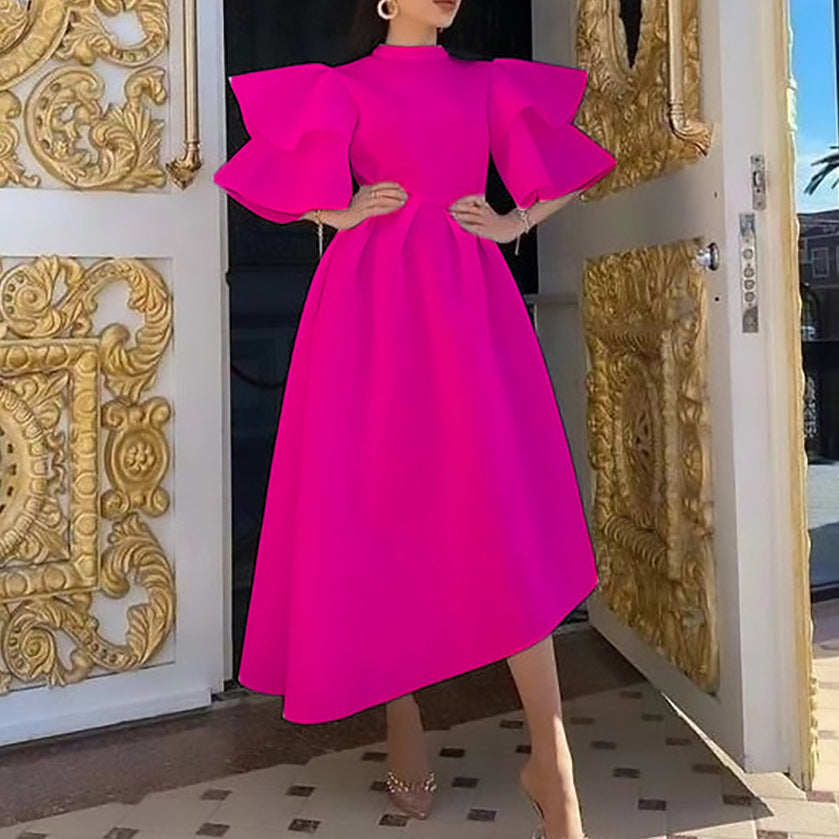 GR Kleid mit Lotusblattärmeln und einfarbigem weitem Schnitt