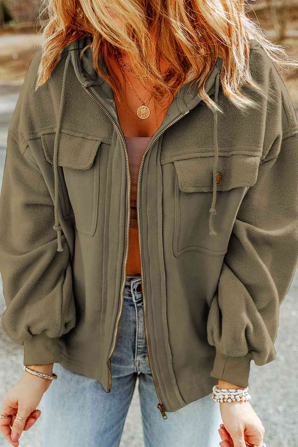 GR | Hoodie - casual women's jacket with zipper and chest pockets