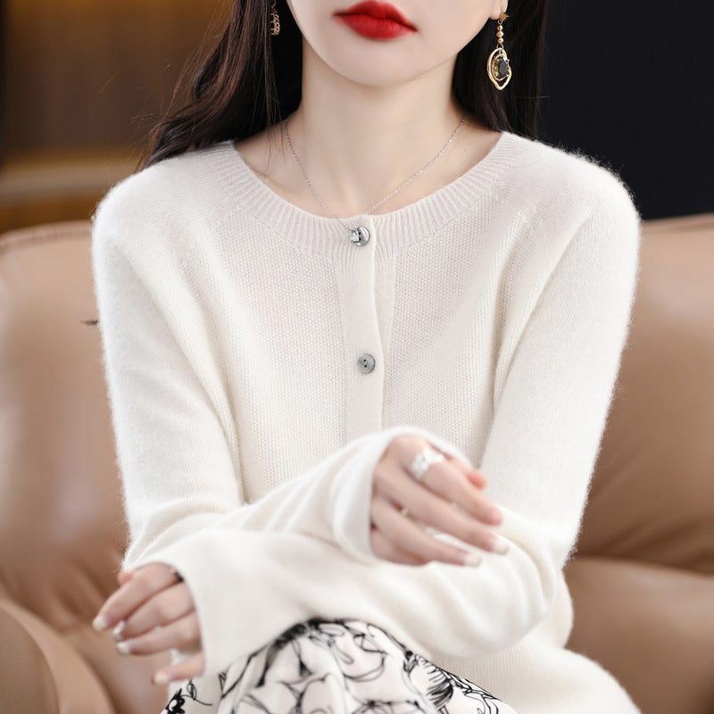 GR | Lockerer Damen Cashmere Strickjacke Mit Rundhalsausschnitt Aus Hochwertiger Veganer Wolle