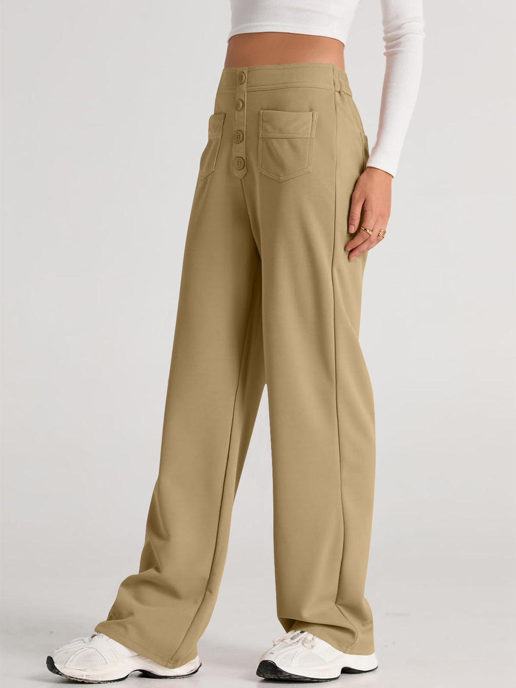 GR | Wide-waisted trousers with pockets, elegant and comfortable