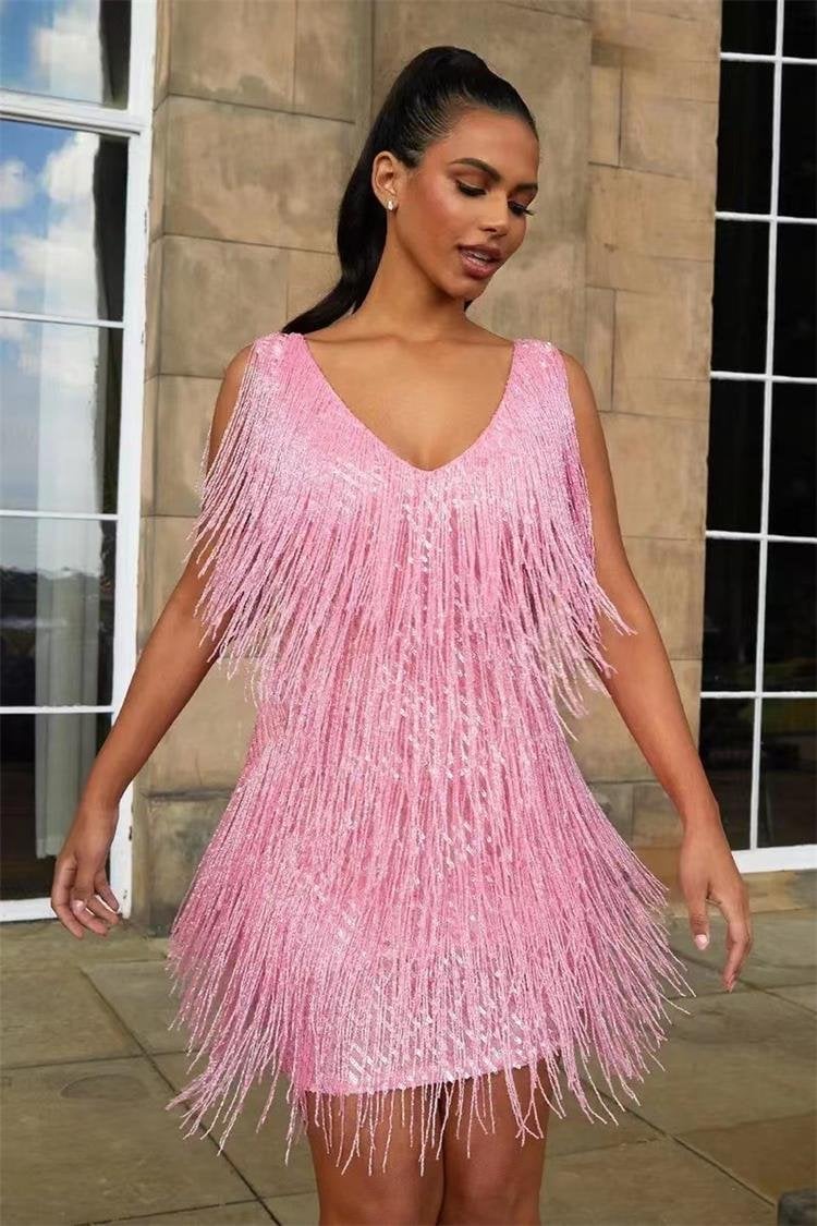GR | Slip Kleid - Verführerisches V-Ausschnitt Kleid für Einen Stilvollen Look