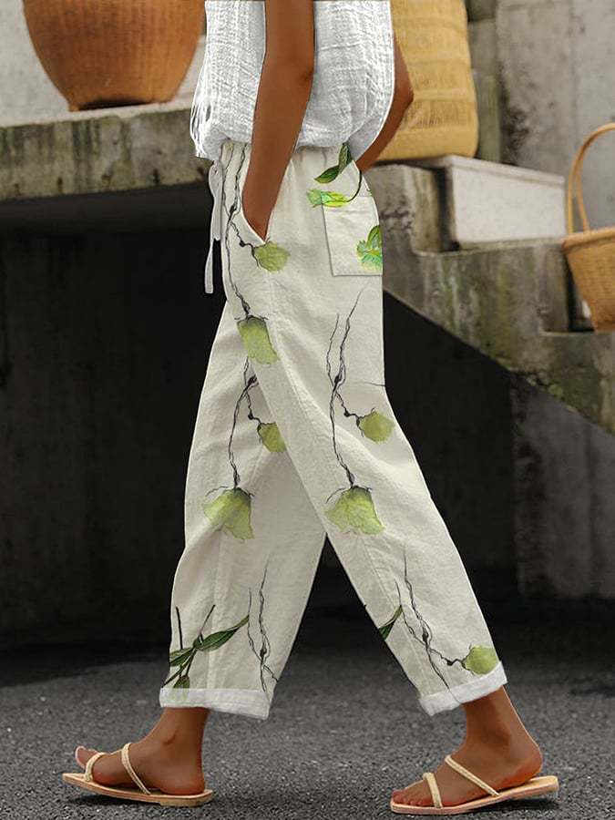 GR | Comfortable wide-leg trousers with a modern print for women