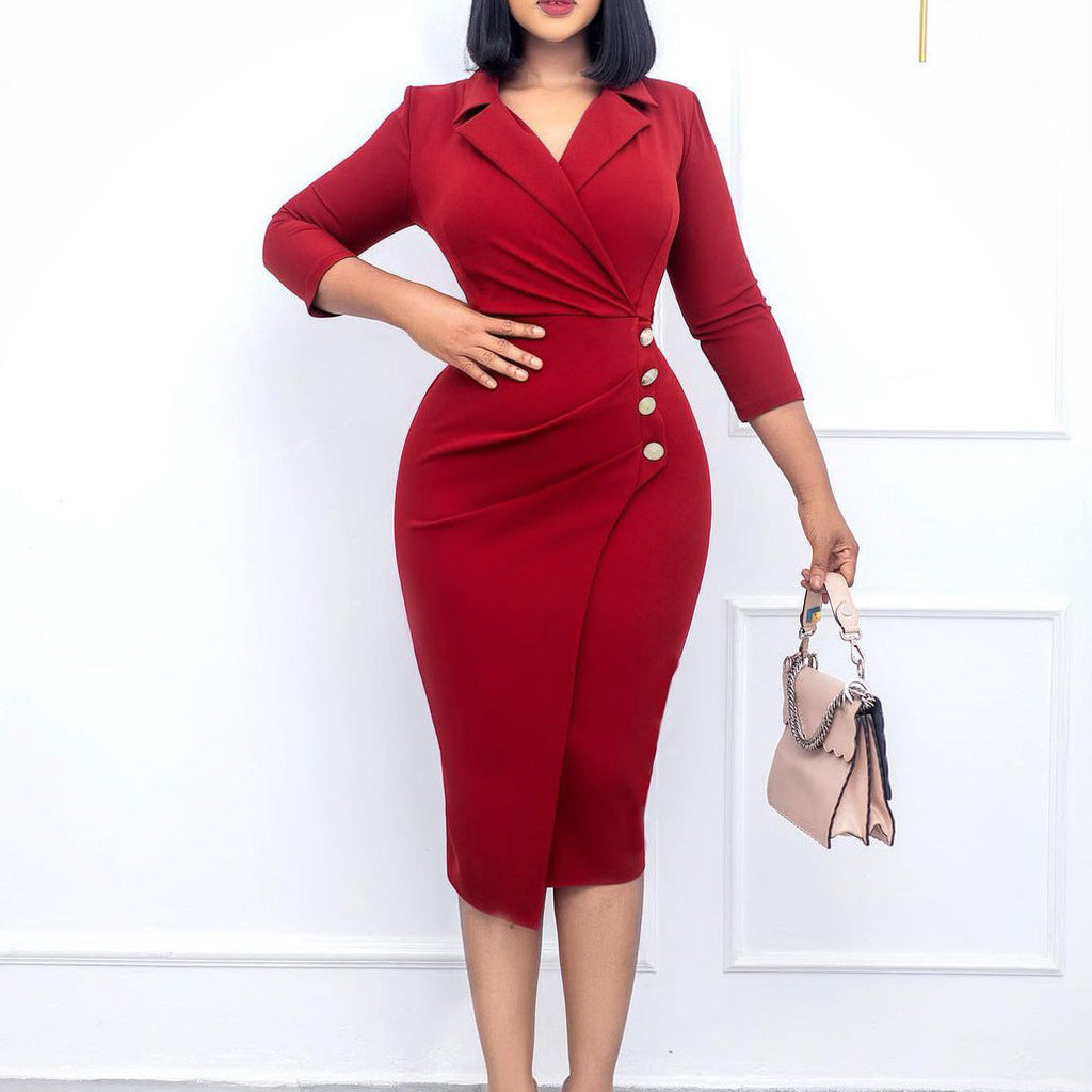 GR fashion women's suit collar button dress