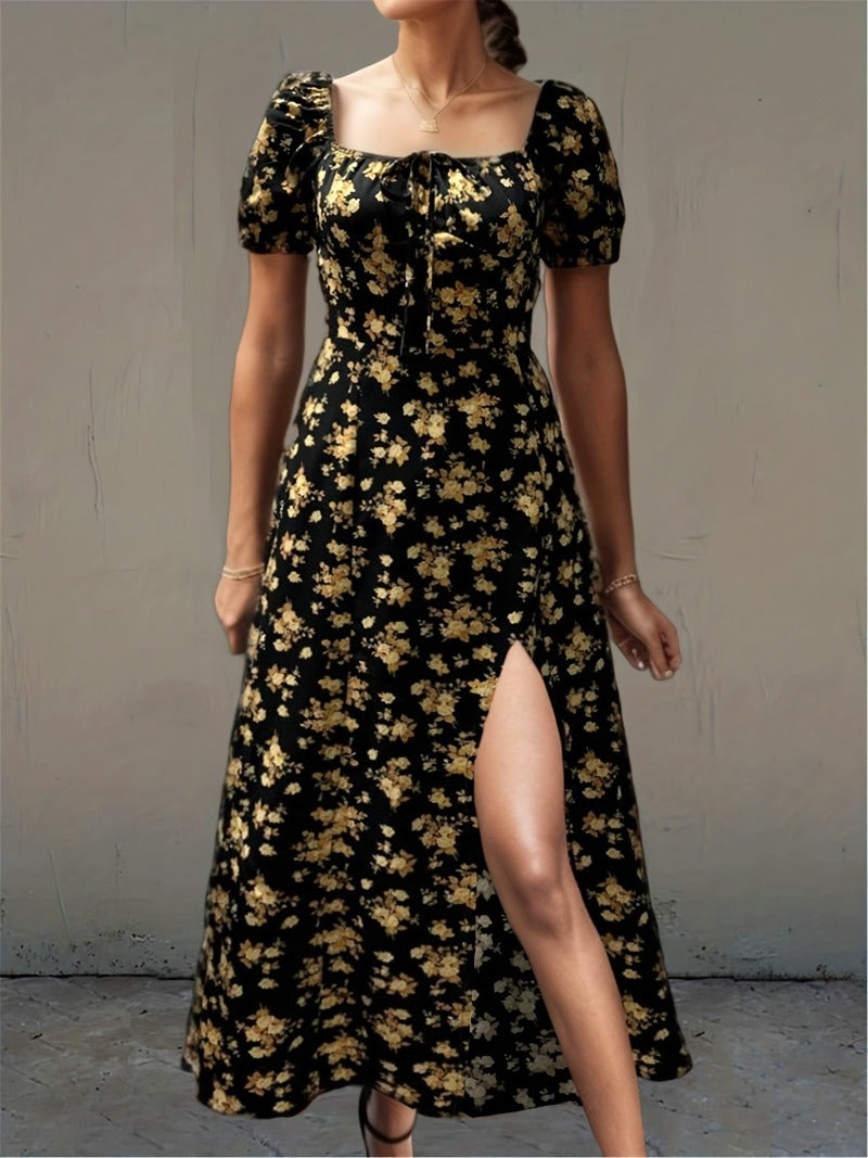 GR | Casual dress with slit and short sleeves