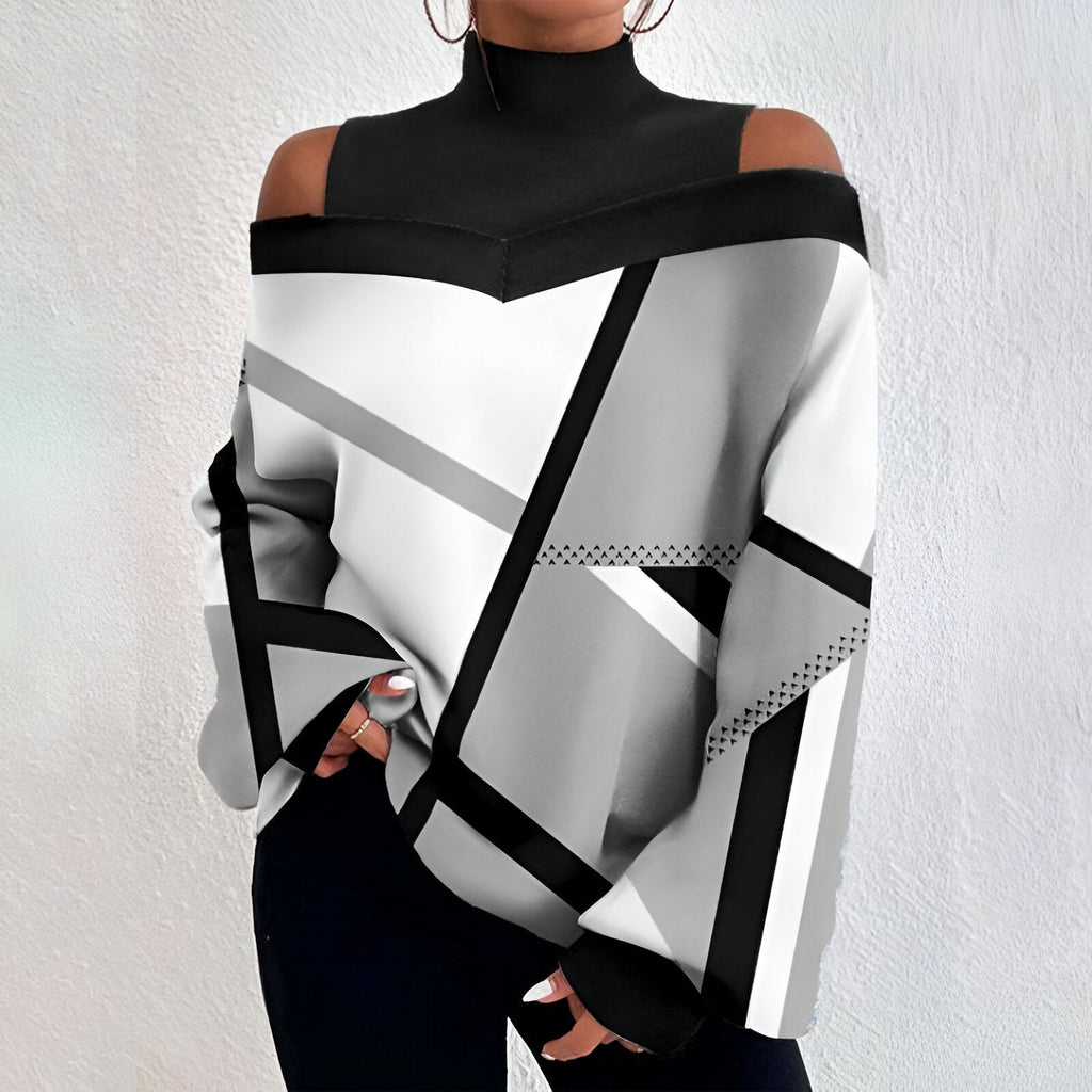 GR | Sexy plaid T-shirt with off-the-shoulder sleeves