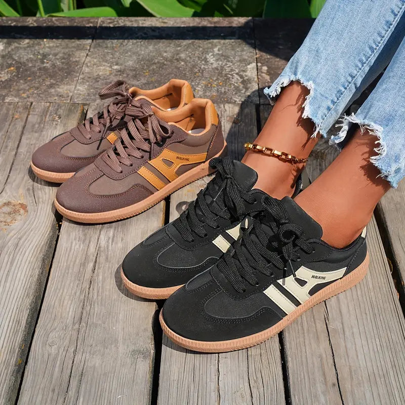 GR | Women's Casual Low Heel Sneakers, Lace-Up Fashion Shoes