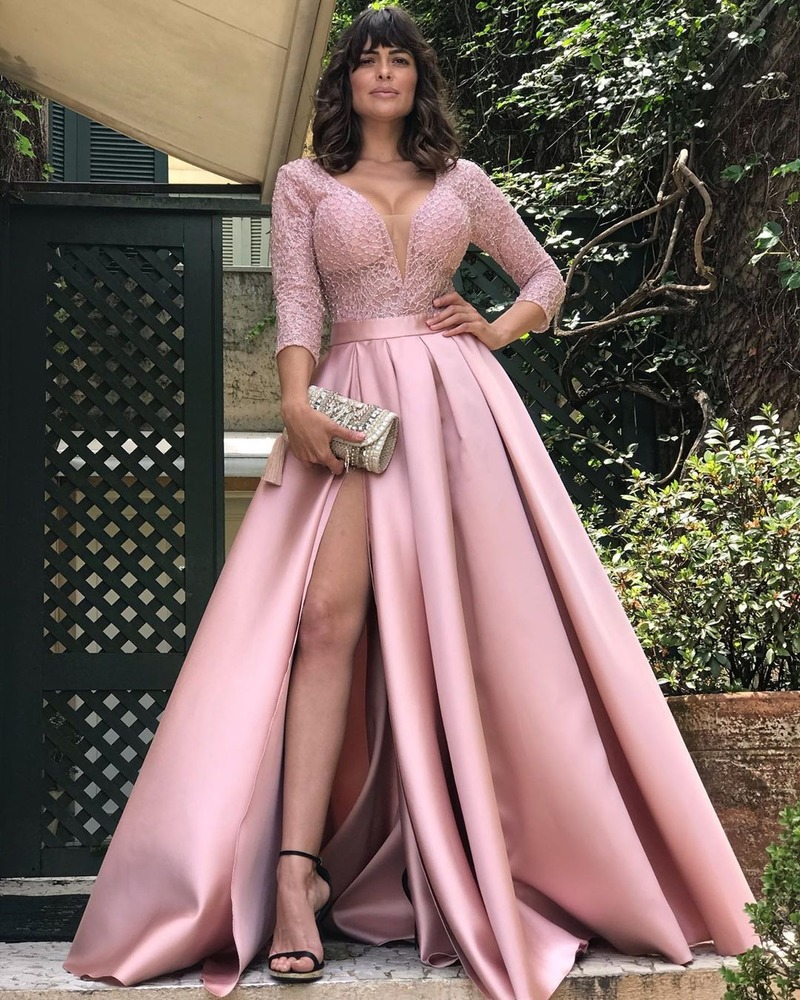 GR | Juhla Table Sexy Long Sleeve Evening Dress Women V-Neck