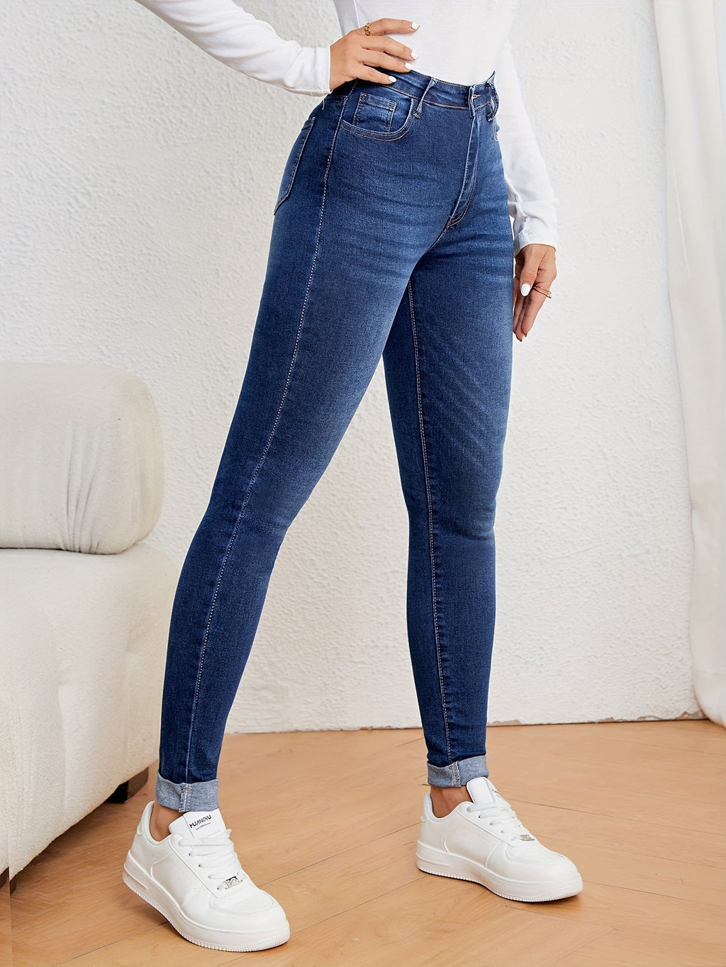 GR | Olivgrüne High Waist Slim Fit Jeans Mit Stretch Denim