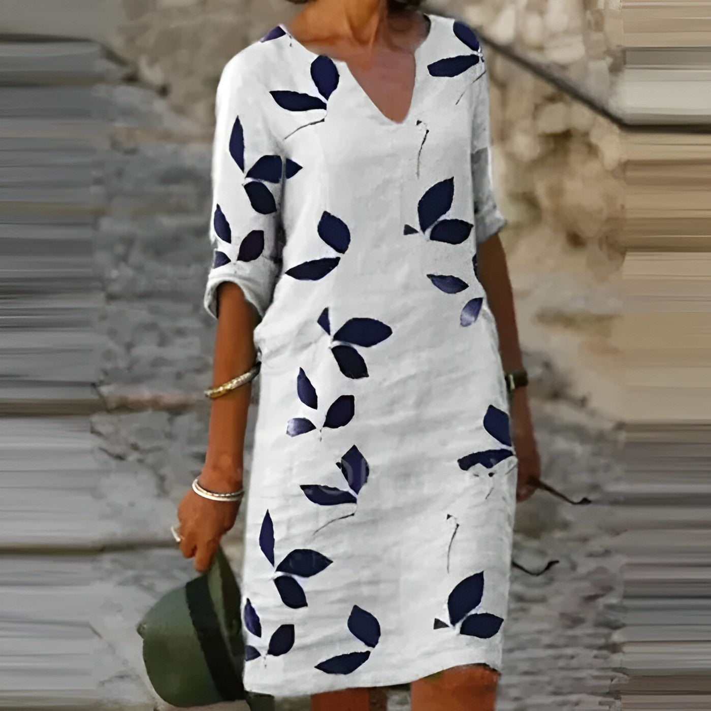 GR | Sommerkleid Mit Blätterdruck
