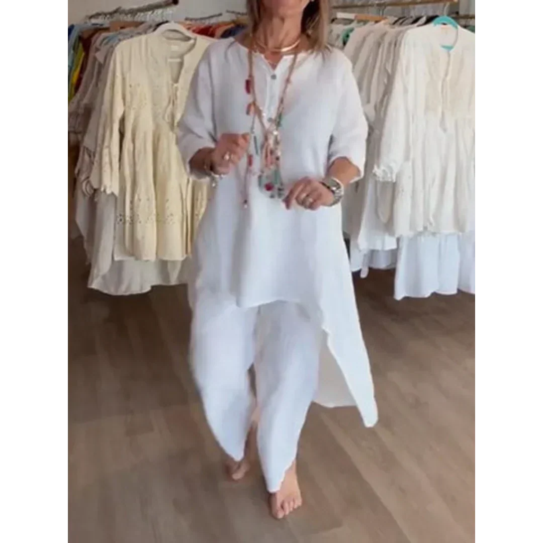 GR | Solid color linen suit for women