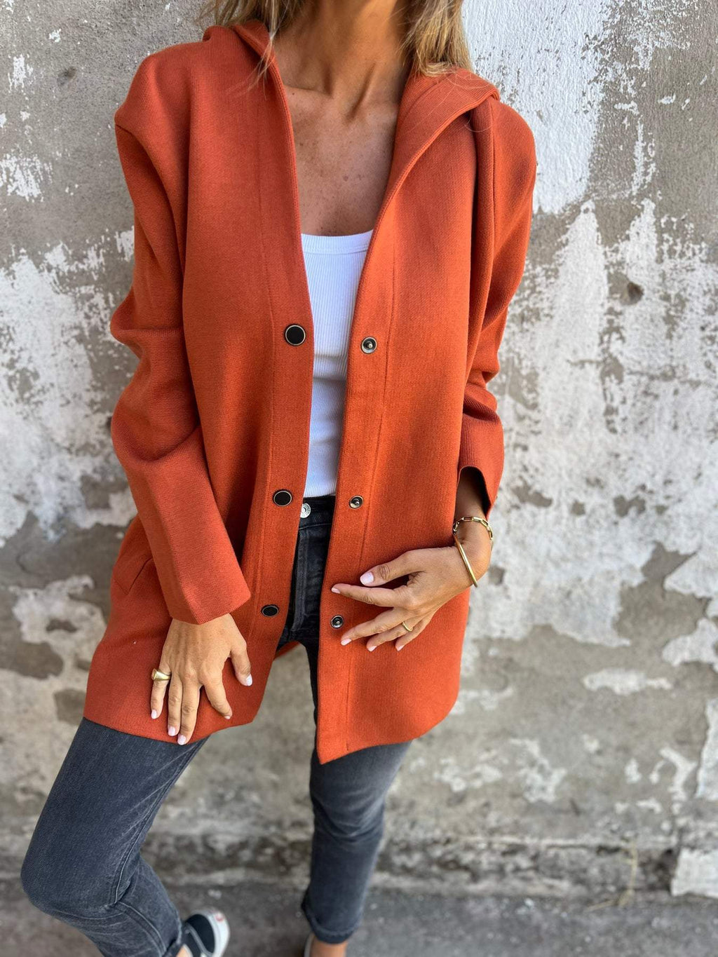 GR - Casual single-breasted blazer with hood 