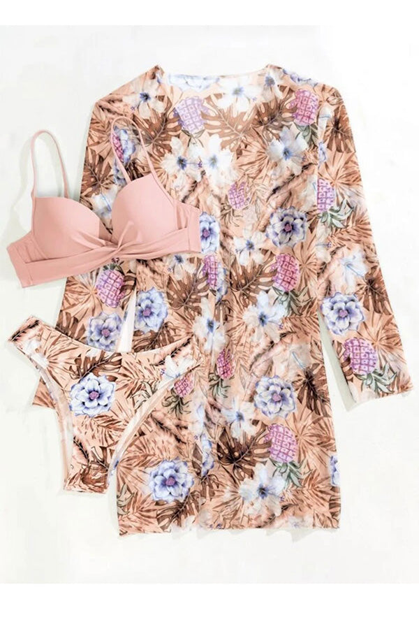 GR – Wrap-style underwire bikini with tropical print and cover