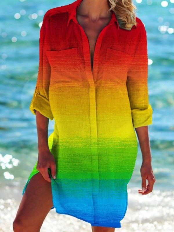 GR | Bikini Jacket Shirt Swimsuit Cardigan Women's Clothing Print Holiday Beach Shirt