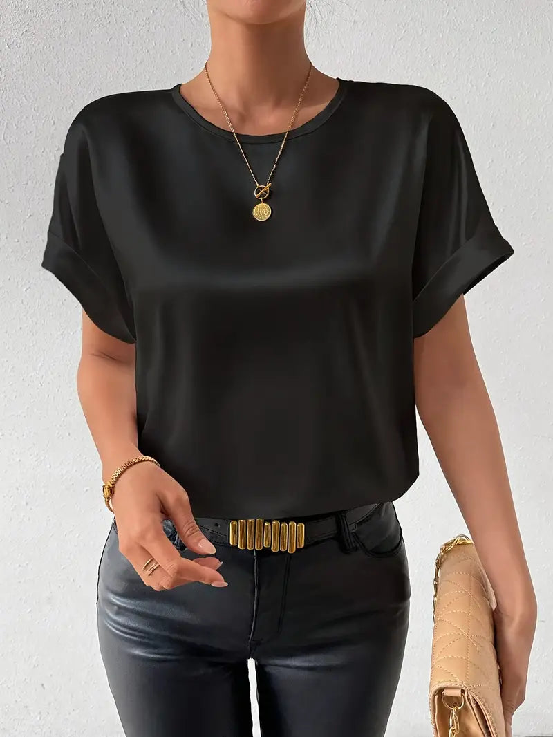 GR | Satin T-Shirt with Rolled-Up Sleeves for Women