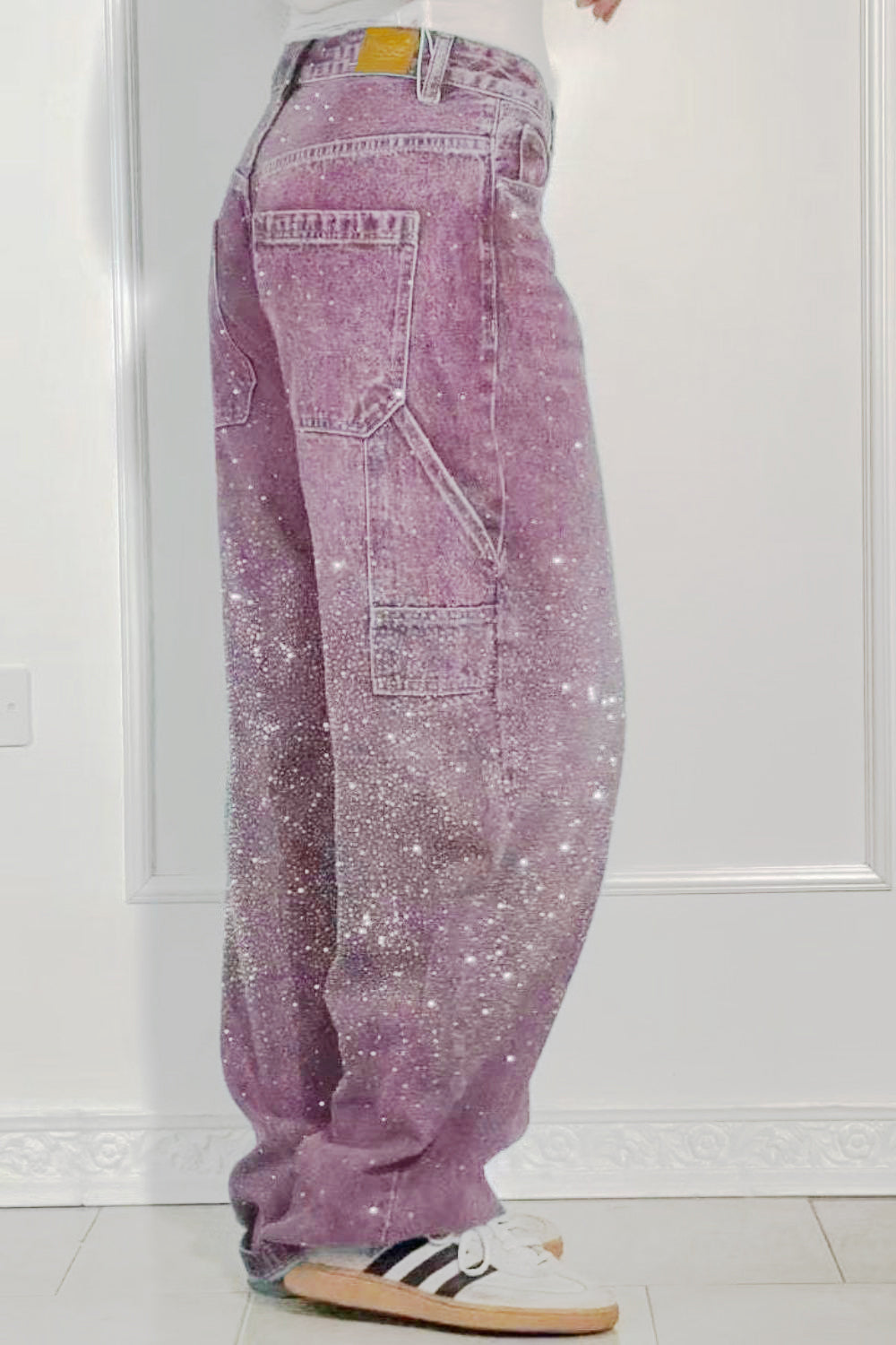 GR | Women's Washed Jeans with Rhinestone Details, Wide Fit