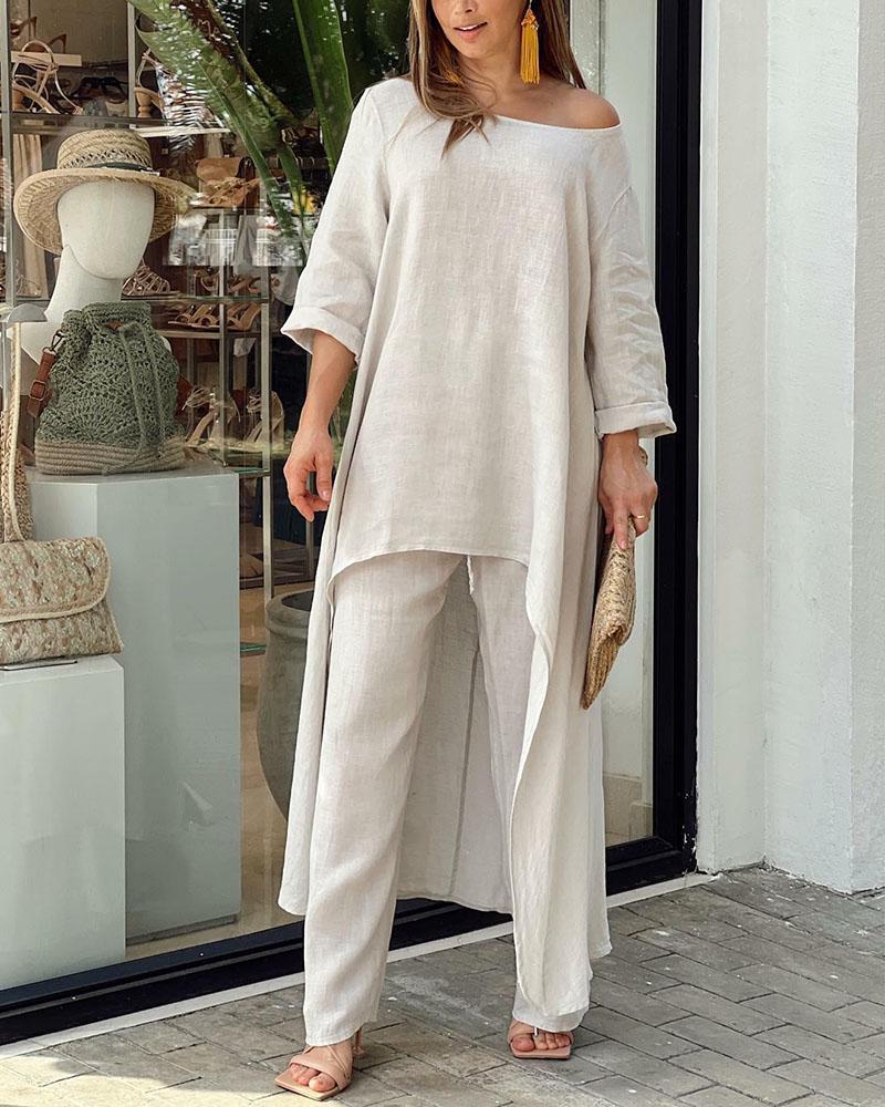 GR | Chic linen tunic & trousers combination for women