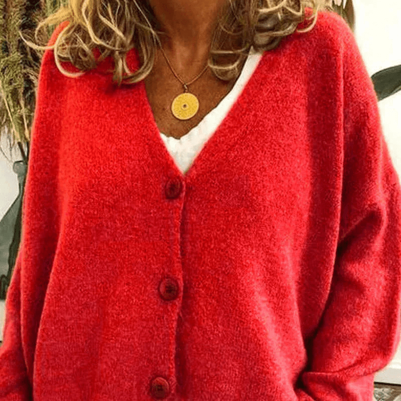 GR | Bequemer V-Ausschnitt Strickjacke Damen Pullover Strickweste Weicher Stoff