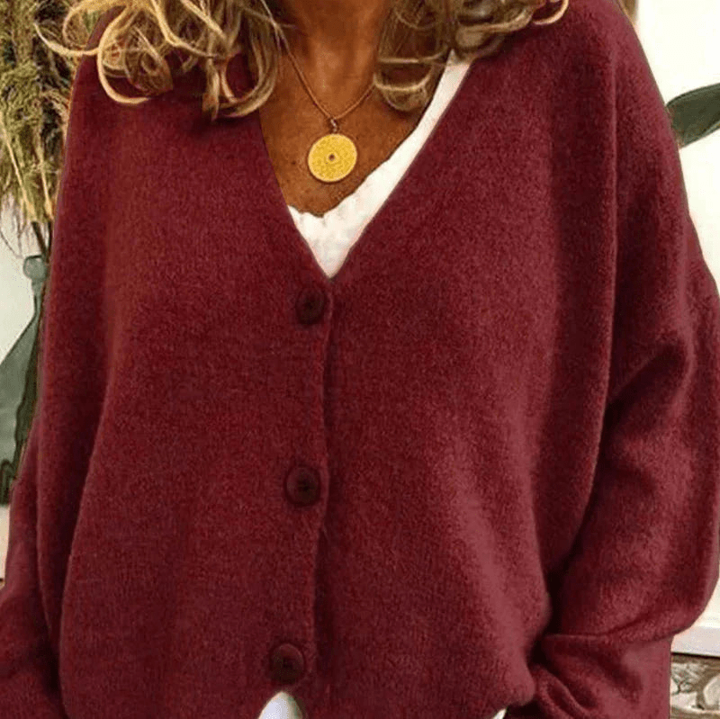 GR | Bequemer V-Ausschnitt Strickjacke Damen Pullover Strickweste Weicher Stoff
