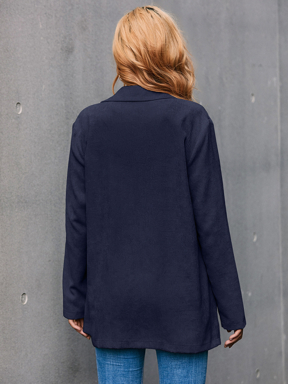 GR | Corduroy Long-Sleeve Longline Blazer with Pockets