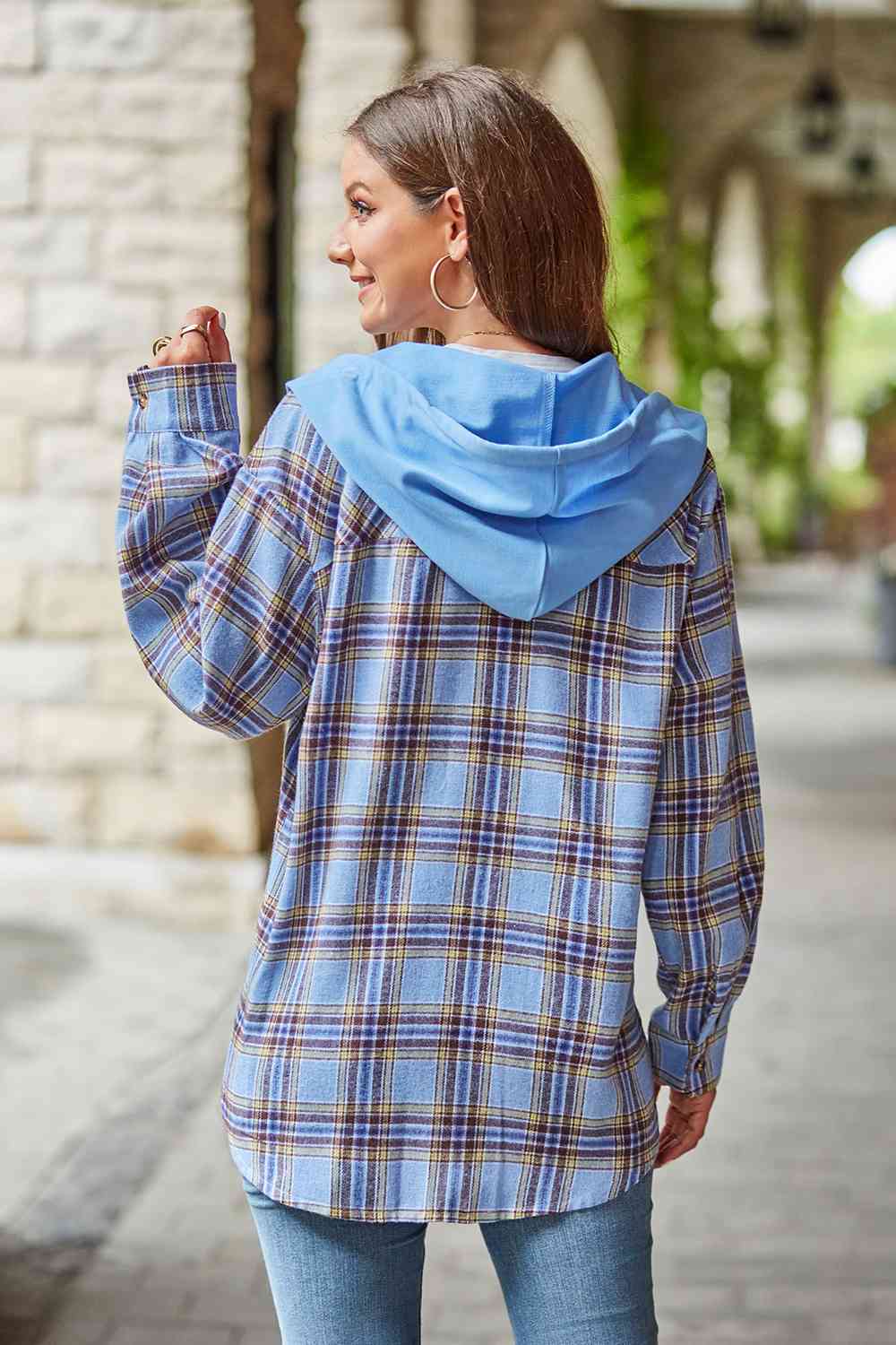 GR | Checkered long-sleeved hooded jacket