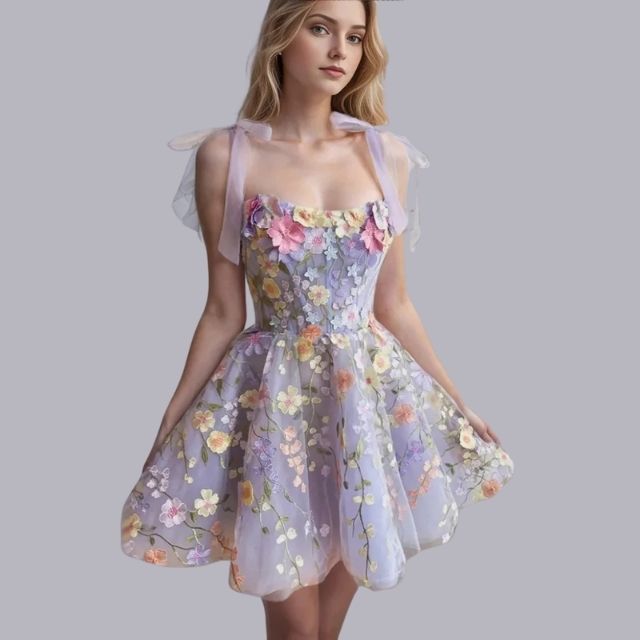 GR | Cocktail dress with floral appliqués