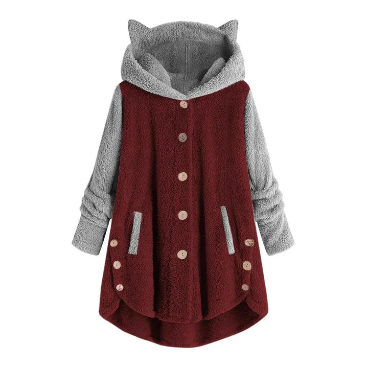 GR - Women's Fleece Sweatshirt with Cat Ears and Contrasting Sleeves