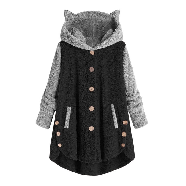 GR - Women's Fleece Sweatshirt with Cat Ears and Contrasting Sleeves