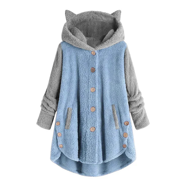 GR - Women's Fleece Sweatshirt with Cat Ears and Contrasting Sleeves